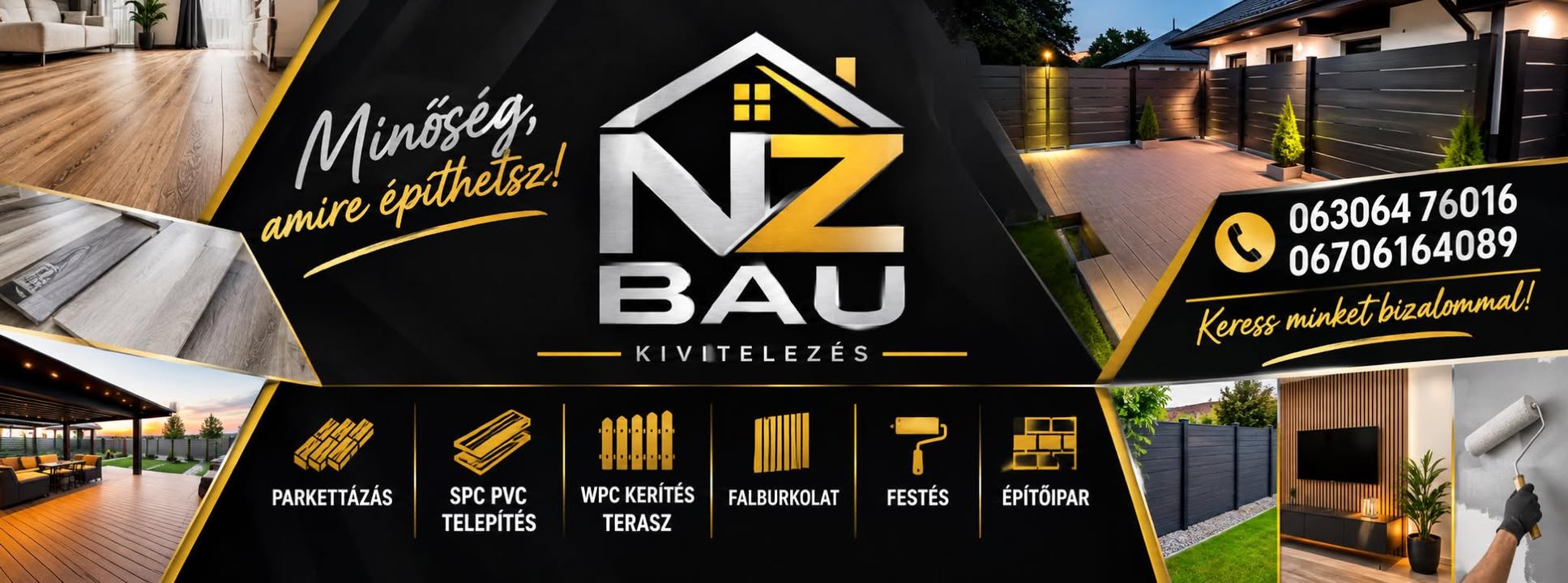 NZ BAU kivitelezési munkák – modern terasz, kerítés, burkolás